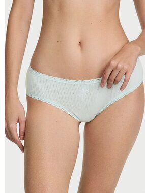 Victoria's Secret Cotton Pointelle Lace-Waist Cheeky Tradewinds Blue (L) NWT!